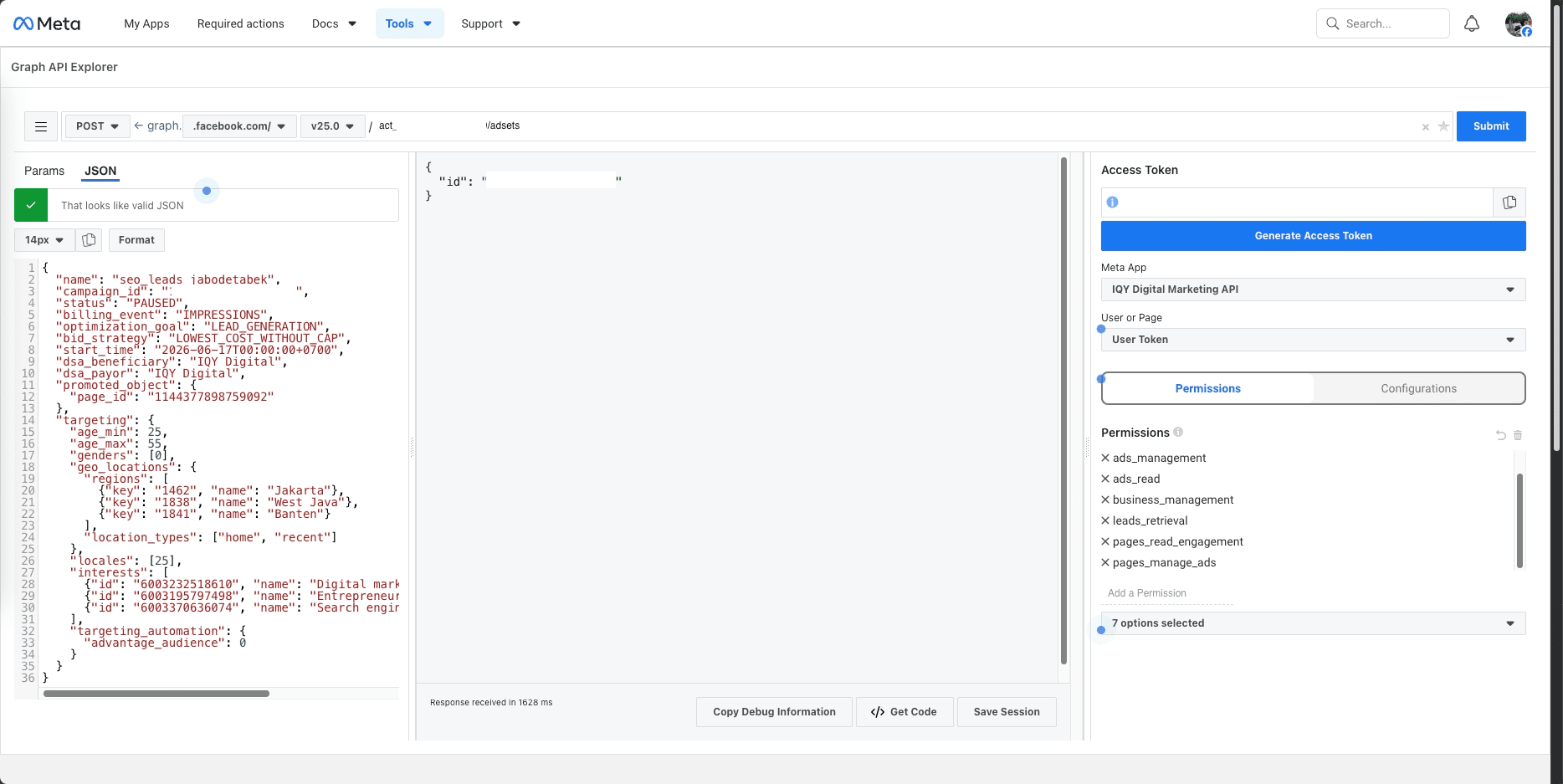 graph api explorer ad set creation