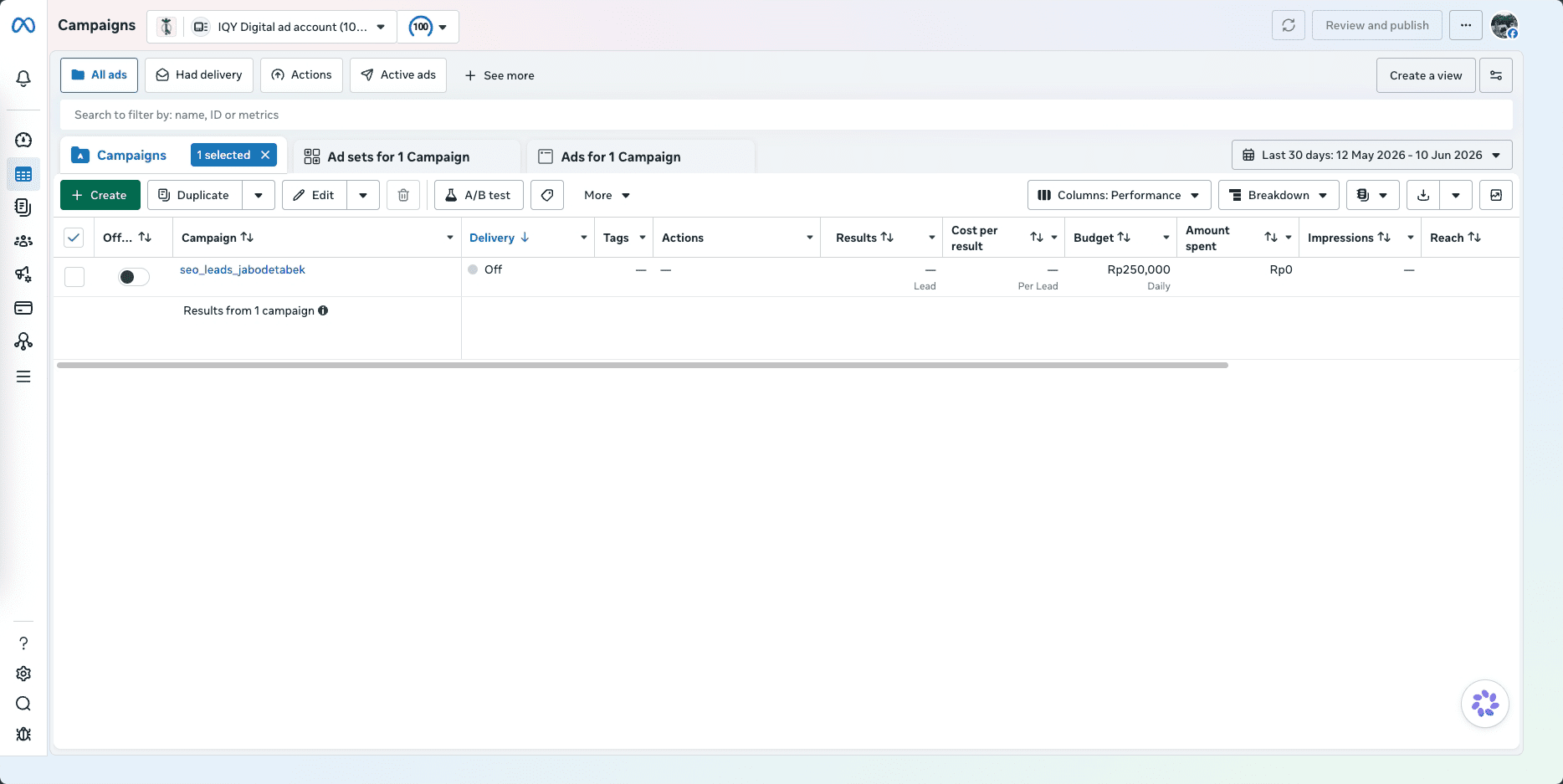 meta ad campaign created from graph api explorer