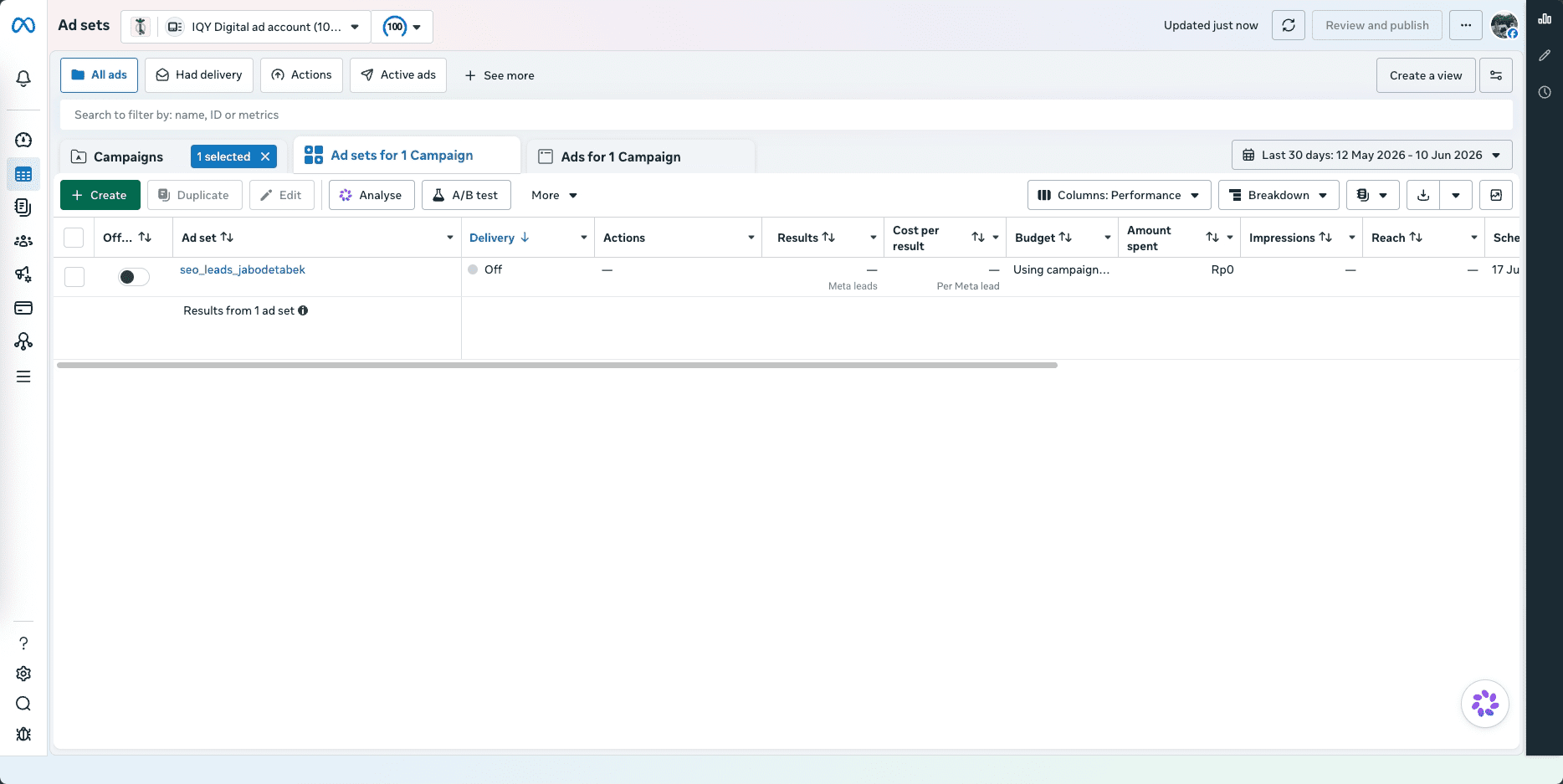 meta ad set created from graph api explorer